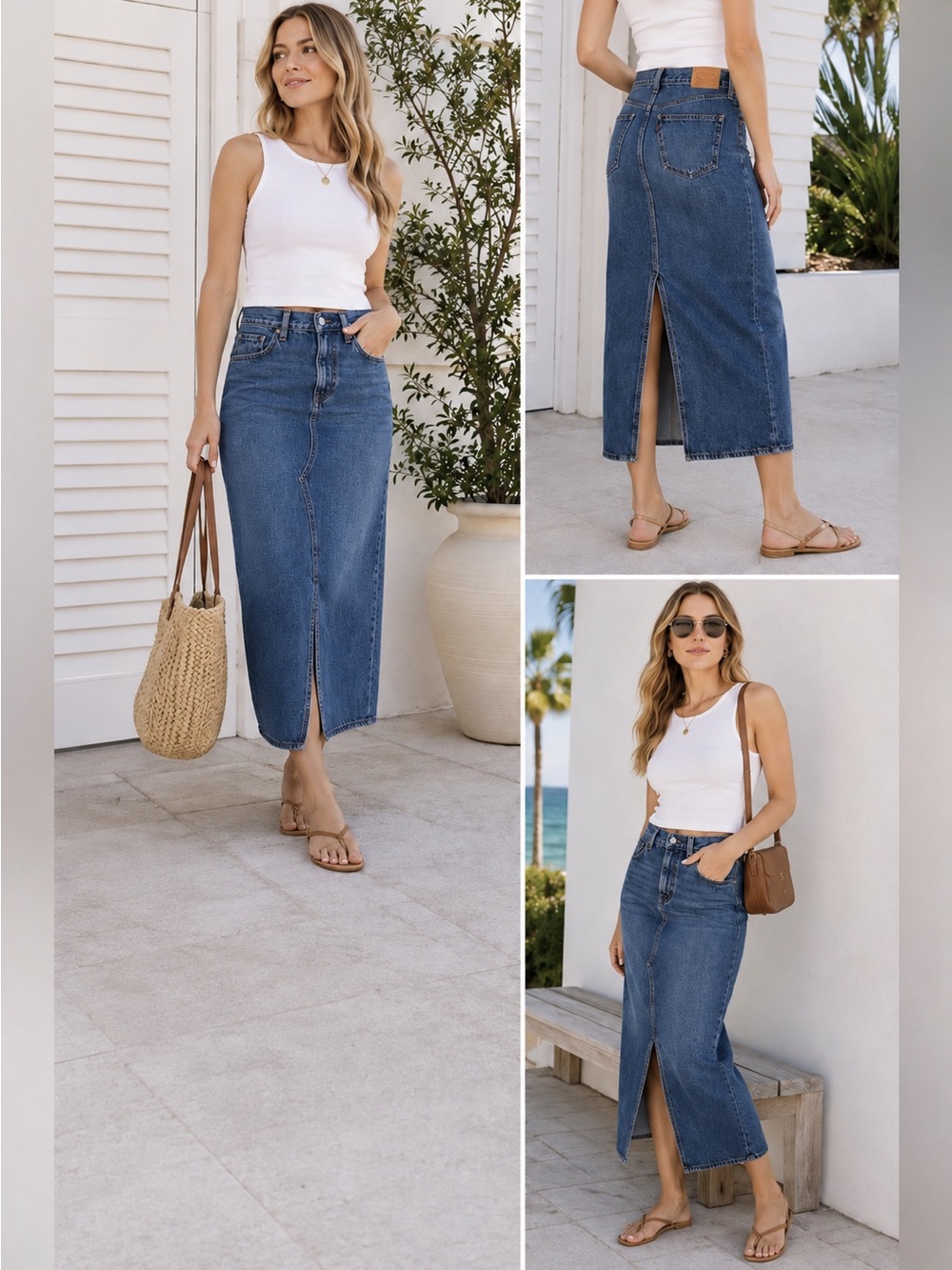 Levi’s Denim Midi Skirt Size 28 Blue Back Slit 90s Style - worn once